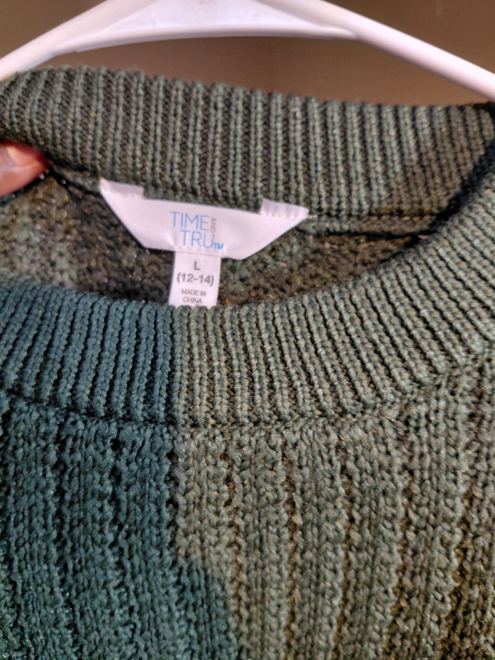 Time and Tru Green Ribbed Crewneck Sweater